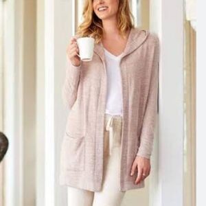 BAREFOOT DREAMS COZY CHIC LITE HOODED CARDIGAN ROBE SUPER SOFT SIZE LARGE EUC